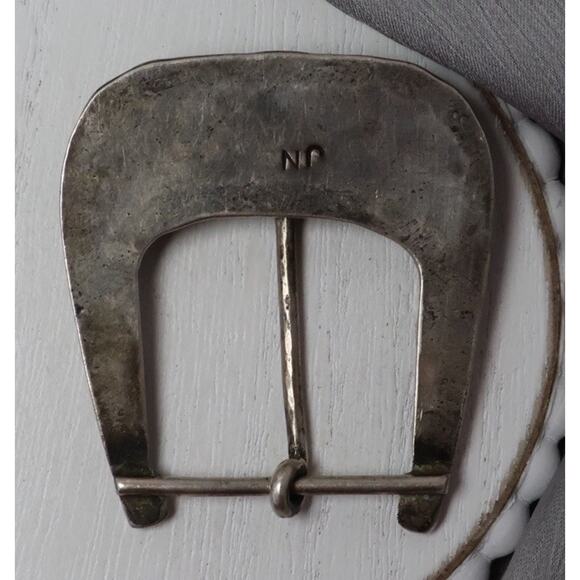 Navajo Sterling Silver Turquoise, Coral & Jet Belt Buckle 33.7G / 2.3in - Picture 2 of 3